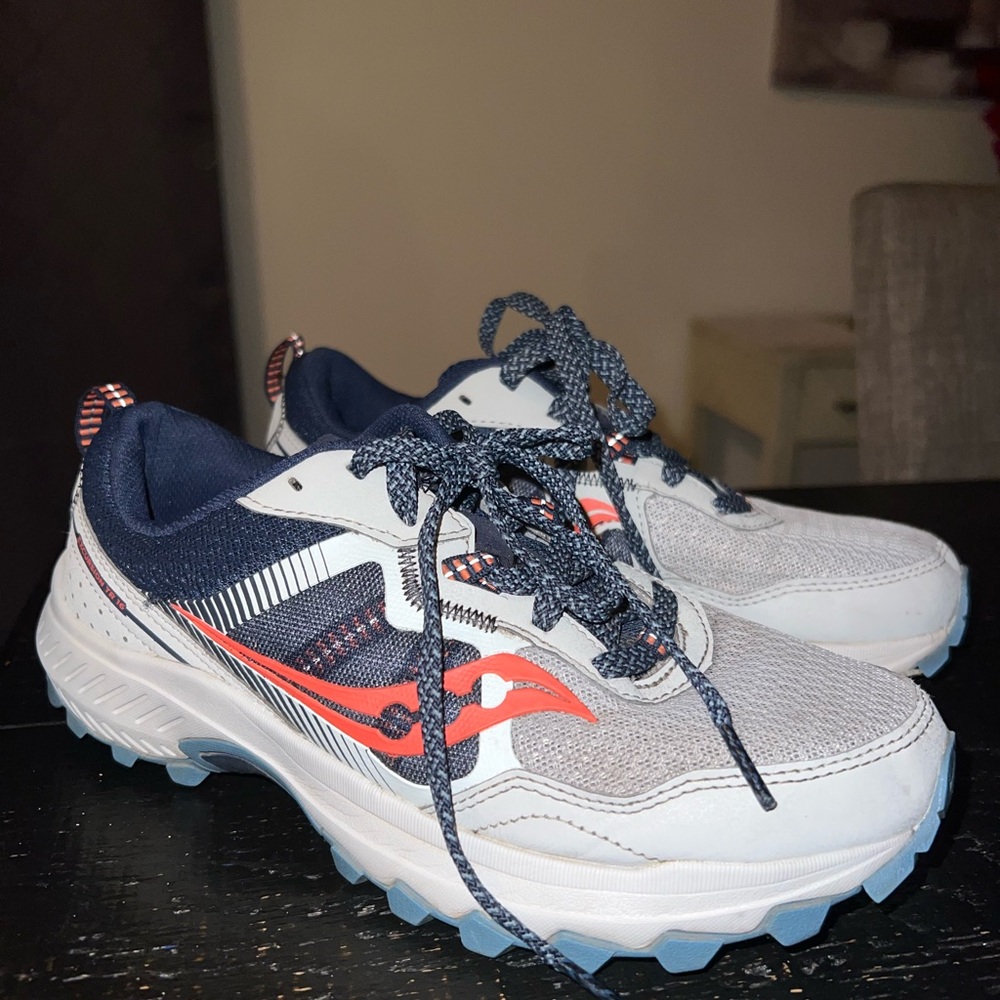 Saucony Women’s Navy and White Sneakers with orange Accents
